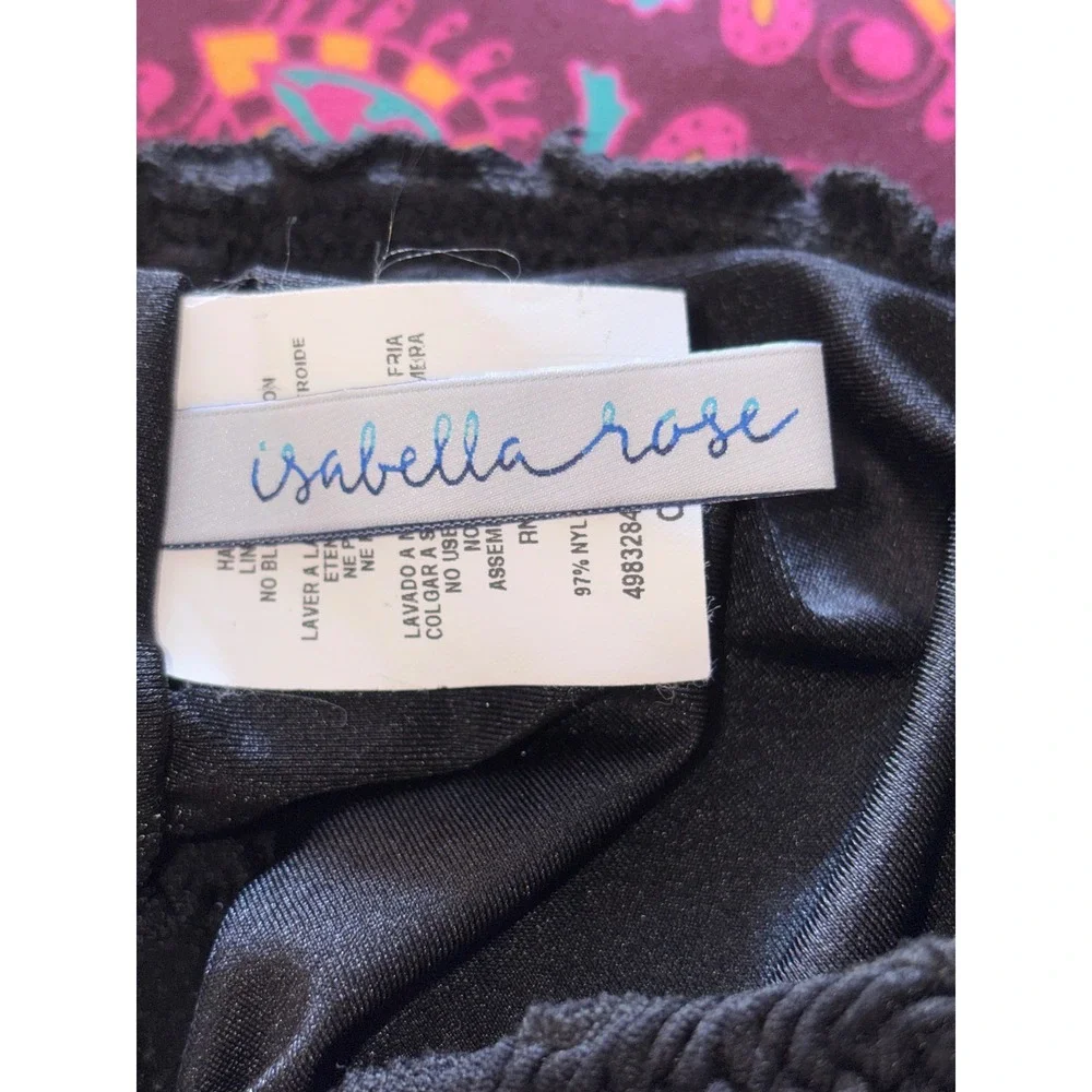Isabella Rose Black Crinkle Textured Bandeau Bikini Top Strapless OSFM